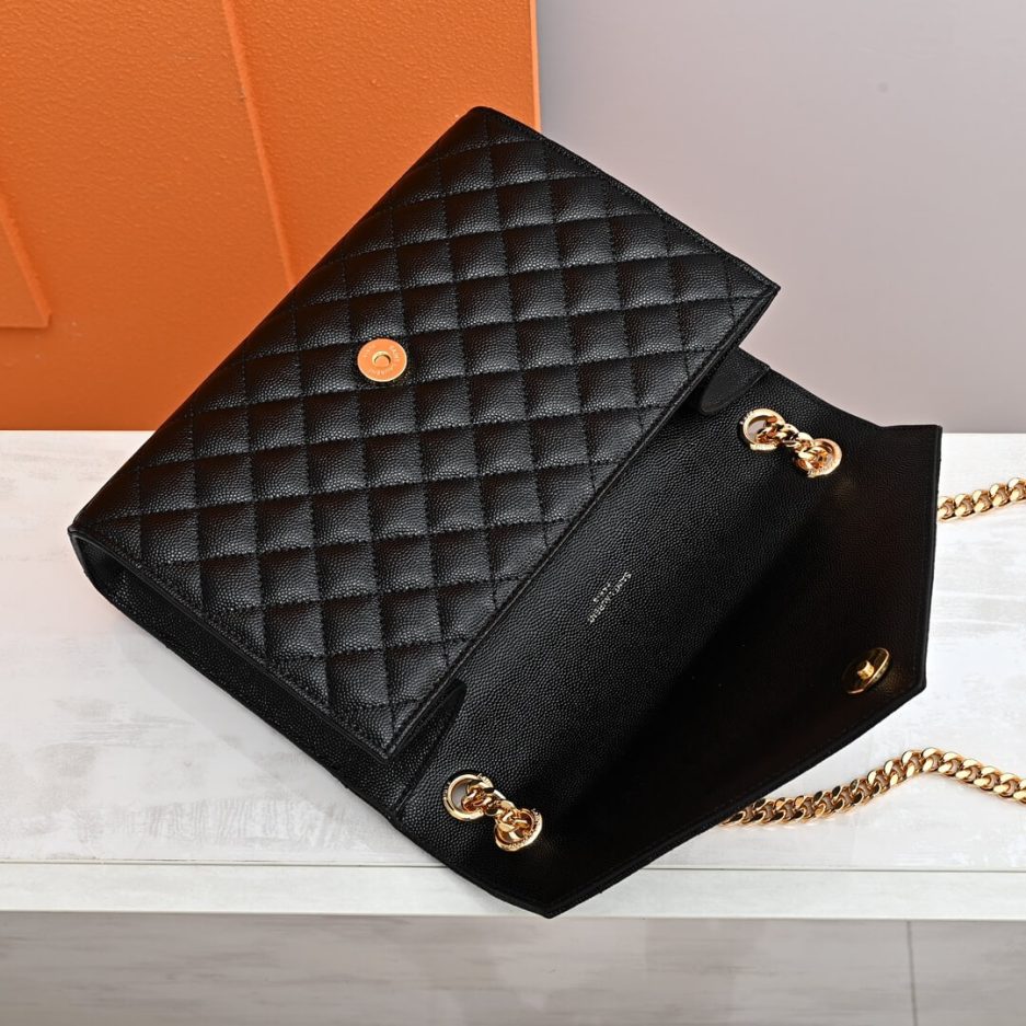 YSL ENVELOPE MEDIUM IN QUILTED GRAIN DE POUDRE EMBOSSED LEATHER