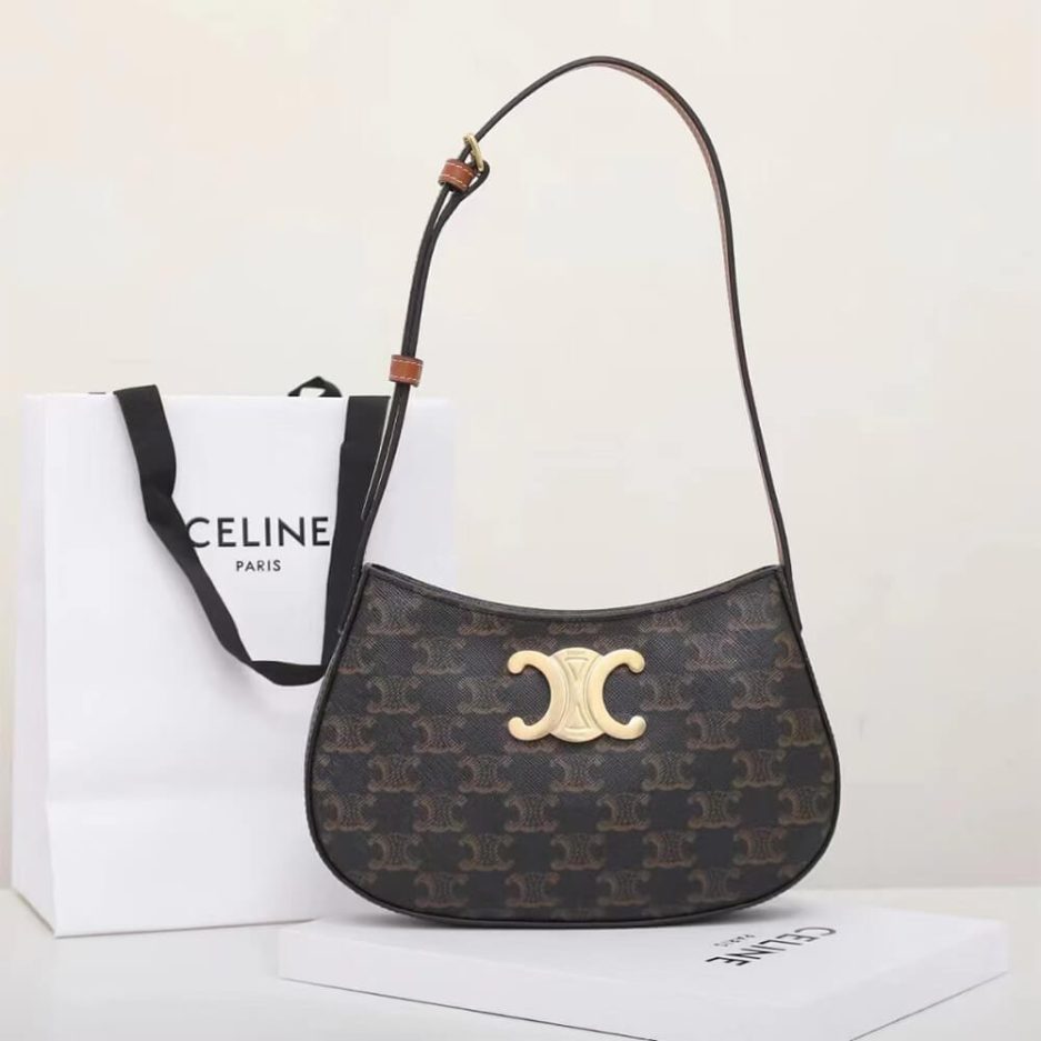 Ce**e medium tilly bag in triomphe canvas and calfskin