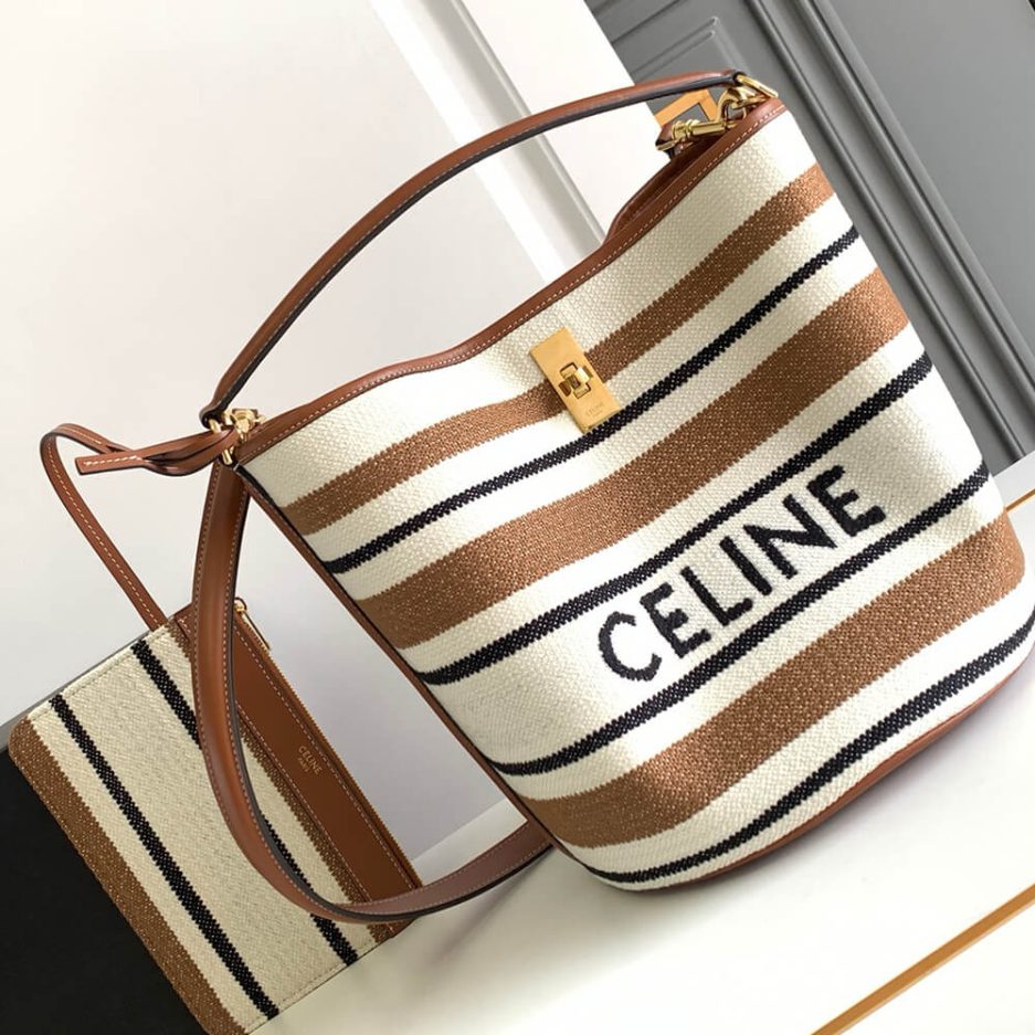 Ce**e bucket 16 bag in striped textile with Ce**e jacquard(high-end grade)